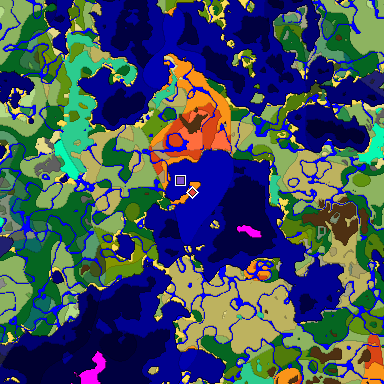 Predicted biome map of Java 1.20 seed 6465837811511645946 around estimated spawn