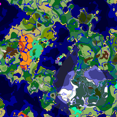 Predicted biome map of Java 1.20 seed 142176726600828388 around estimated spawn