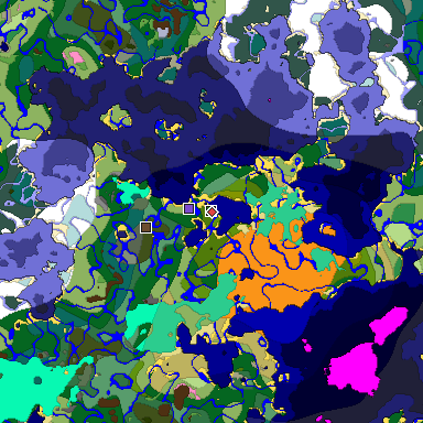 Predicted biome map of Java 1.20 seed -146856104818366594 around estimated spawn