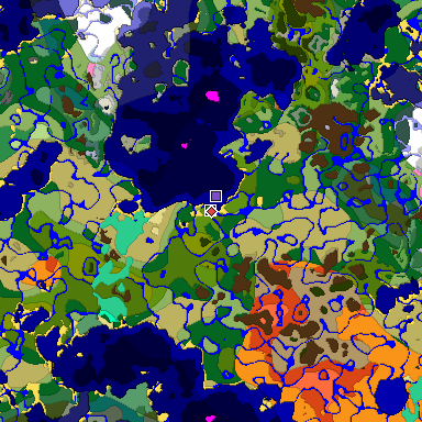 Predicted biome map of Java 1.20 seed -2781183155120117633 around estimated spawn