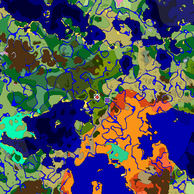 Predicted biome map of Java 1.20 seed 3508146532431387383 around estimated spawn