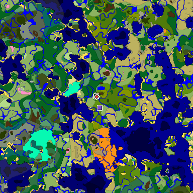 Predicted biome map of Java 1.20 seed -9108962742738239702 around estimated spawn