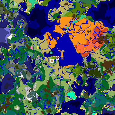 Predicted biome map of Java 1.20 seed -3676102324562218426 around estimated spawn