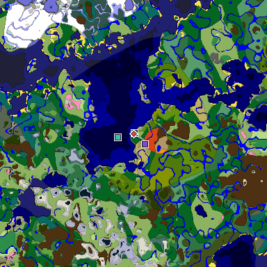 Predicted biome map of Java 1.20 seed -7407692827944297305 around estimated spawn
