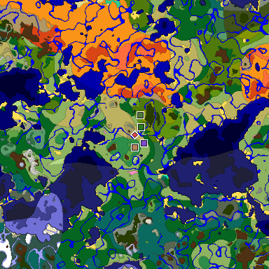 Predicted biome map of Java 1.20 seed -7292868036511044054 around estimated spawn