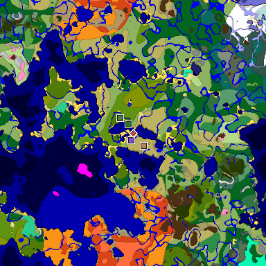 Predicted biome map of Java 1.20 seed -2312906683163310147 around estimated spawn
