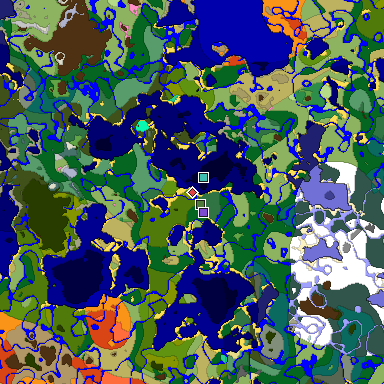 Predicted biome map of Java 1.20 seed -5356240936504124533 around estimated spawn