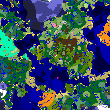 Predicted biome map of Java 1.20 seed 8873117322881565692 around estimated spawn
