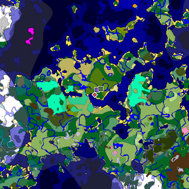 Predicted biome map of Java 1.20 seed -5821731693869947034 around estimated spawn