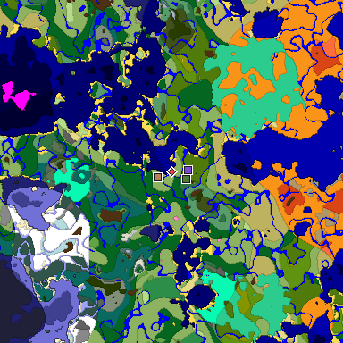 Predicted biome map of Java 1.20 seed -9136717628618572854 around estimated spawn