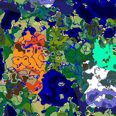 Predicted biome map of Java 1.20 seed 3970317383544550824 around estimated spawn