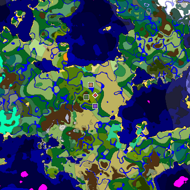 Predicted biome map of Java 1.20 seed 7245591172975409700 around estimated spawn