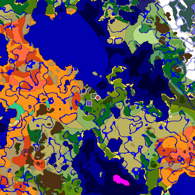 Predicted biome map of Java 1.20 seed 877229412984131894 around estimated spawn