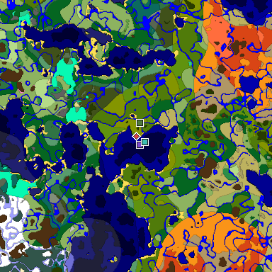 Predicted biome map of Java 1.20 seed -427763214563303334 around estimated spawn
