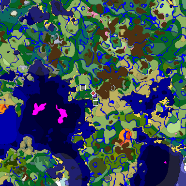 Predicted biome map of Java 1.20 seed -7136130505050975121 around estimated spawn
