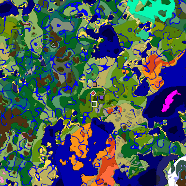 Predicted biome map of Java 1.20 seed -1848594176039750445 around estimated spawn