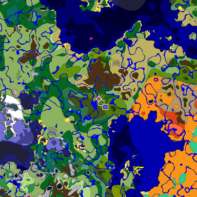 Predicted biome map of Java 1.20 seed 5134181277329807717 around estimated spawn