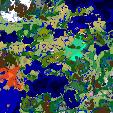 Predicted biome map of Java 1.20 seed 7801111396324564212 around estimated spawn