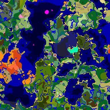 Predicted biome map of Java 1.20 seed 3166336081730898486 around estimated spawn