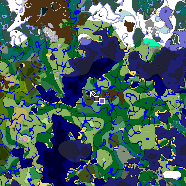 Predicted biome map of Java 1.20 seed -6274392044870131249 around estimated spawn
