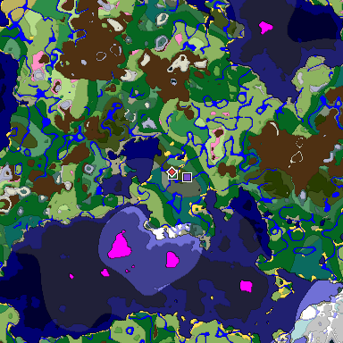 Predicted biome map of Java 1.20 seed -8709327940618047482 around estimated spawn