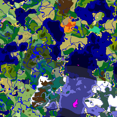 Predicted biome map of Java 1.20 seed 4841843684649664235 around estimated spawn
