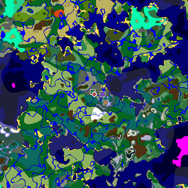 Predicted biome map of Java 1.20 seed 3796126716184615206 around estimated spawn