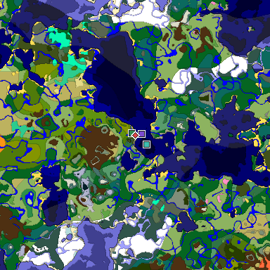 Predicted biome map of Java 1.20 seed 1526388431707156050 around estimated spawn