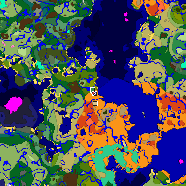 Predicted biome map of Java 1.20 seed -3119409741635634042 around estimated spawn