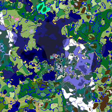 Predicted biome map of Java 1.20 seed -7291753527374324408 around estimated spawn