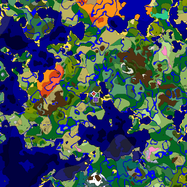 Predicted biome map of Java 1.20 seed 3230844612265716167 around estimated spawn
