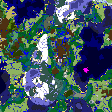 Predicted biome map of Java 1.20 seed 5495100233934303574 around estimated spawn
