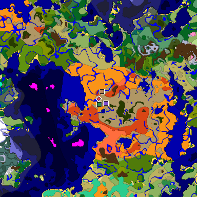 Predicted biome map of Java 1.20 seed -4145417071163404914 around estimated spawn