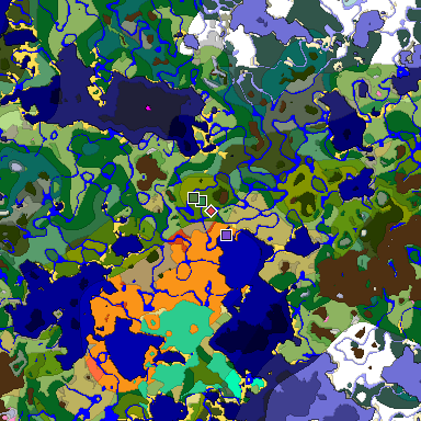 Predicted biome map of Java 1.20 seed -7651370387895651450 around estimated spawn