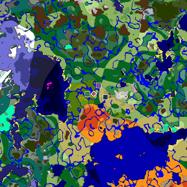 Predicted biome map of Java 1.20 seed 2688785470114869464 around estimated spawn