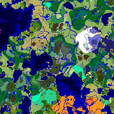 Predicted biome map of Java 1.20 seed -3513399982841960859 around estimated spawn