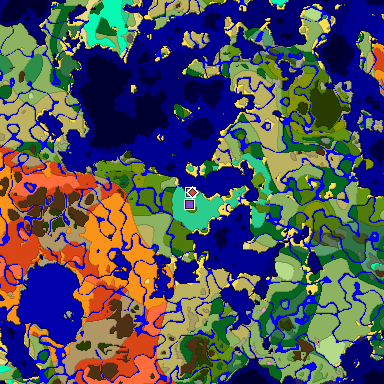 Predicted biome map of Java 1.20 seed 7972679082377827009 around estimated spawn