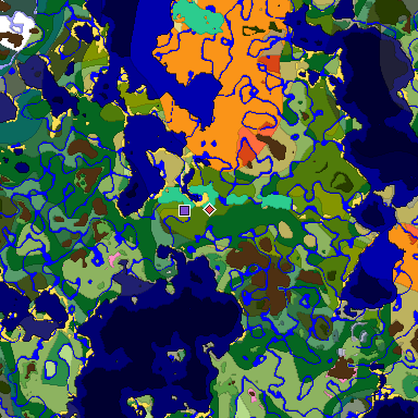 Predicted biome map of Java 1.20 seed -8185396652967481904 around estimated spawn