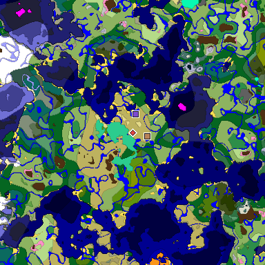 Predicted biome map of Java 1.20 seed -8604598076526365499 around estimated spawn