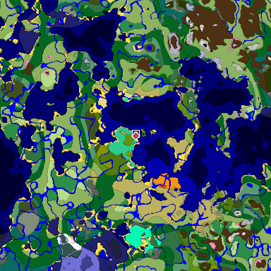 Predicted biome map of Java 1.20 seed 6875889514506668902 around estimated spawn