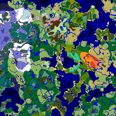 Predicted biome map of Java 1.20 seed -6702485202539013529 around estimated spawn