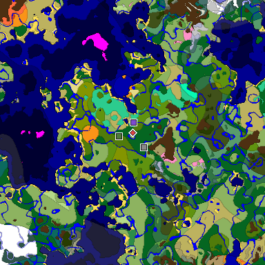 Predicted biome map of Java 1.20 seed -2564931613914797150 around estimated spawn