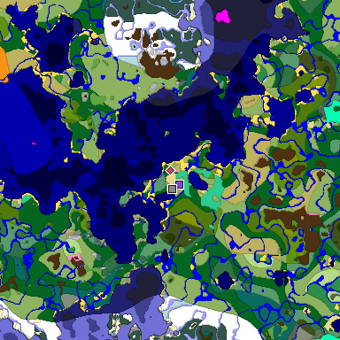 Predicted biome map of Java 1.20 seed 8925682475100576842 around estimated spawn