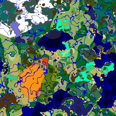 Predicted biome map of Java 1.20 seed 6791768449105684589 around estimated spawn