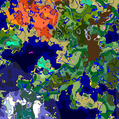 Predicted biome map of Java 1.20 seed 9112451531874498805 around estimated spawn