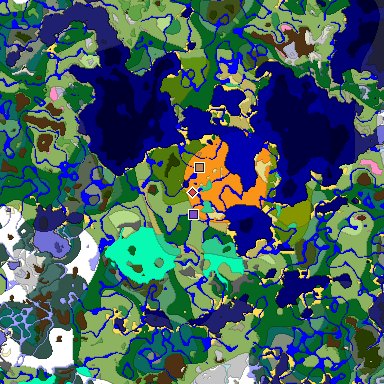 Predicted biome map of Java 1.20 seed -7505499329098426222 around estimated spawn