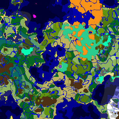 Predicted biome map of Java 1.20 seed -7586607420472617324 around estimated spawn