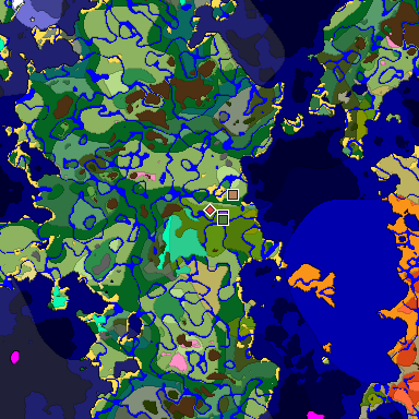 Predicted biome map of Java 1.20 seed 1547858637607820259 around estimated spawn