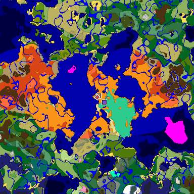 Predicted biome map of Java 1.20 seed 3070250496531121654 around estimated spawn
