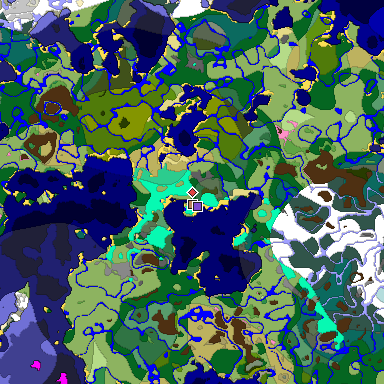 Predicted biome map of Java 1.20 seed -2837187312062888666 around estimated spawn
